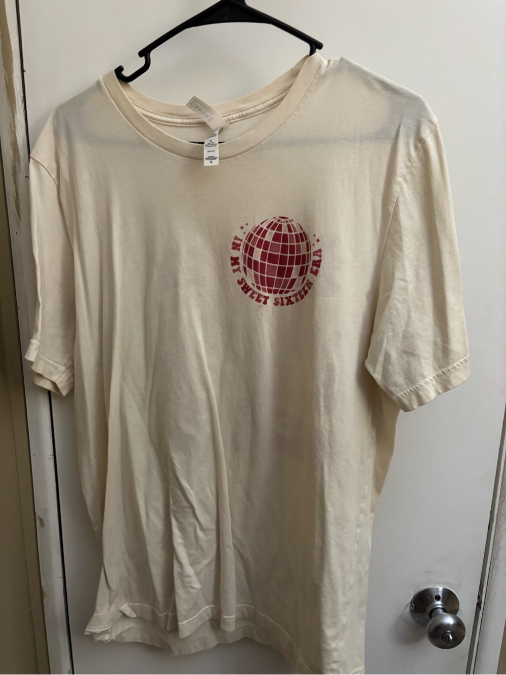 Cream Graphic Tee with pink Print “In my sweet 16 era”